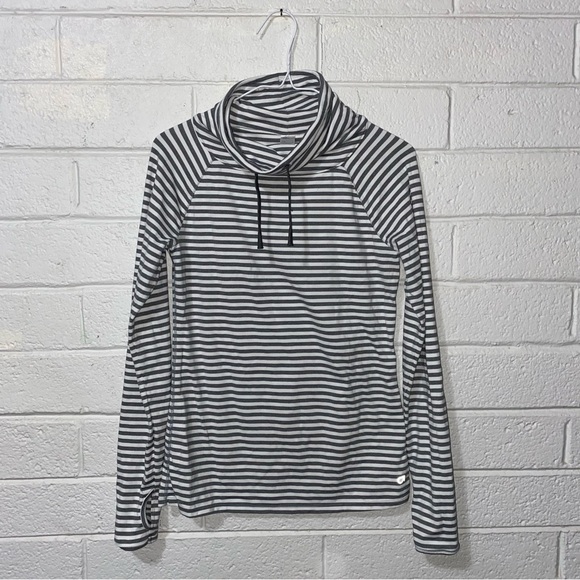 Gap Fit Gray And White Striped Cowl Turtleneck Active Wear Sweater Jacket Shirt - Picture 2 of 7
